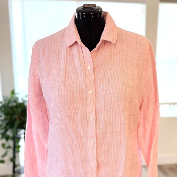 Barbour Tops - Barbour Pink Linen Relaxed Fit Button Down Shirt Size 12 Large